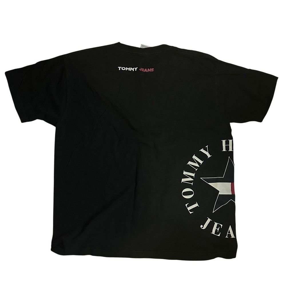 Vintage Tommy Jeans T-Shirt Mens XXL Black Star Side Graphic Flag Logo 90s Tee - Picture 3 of 3